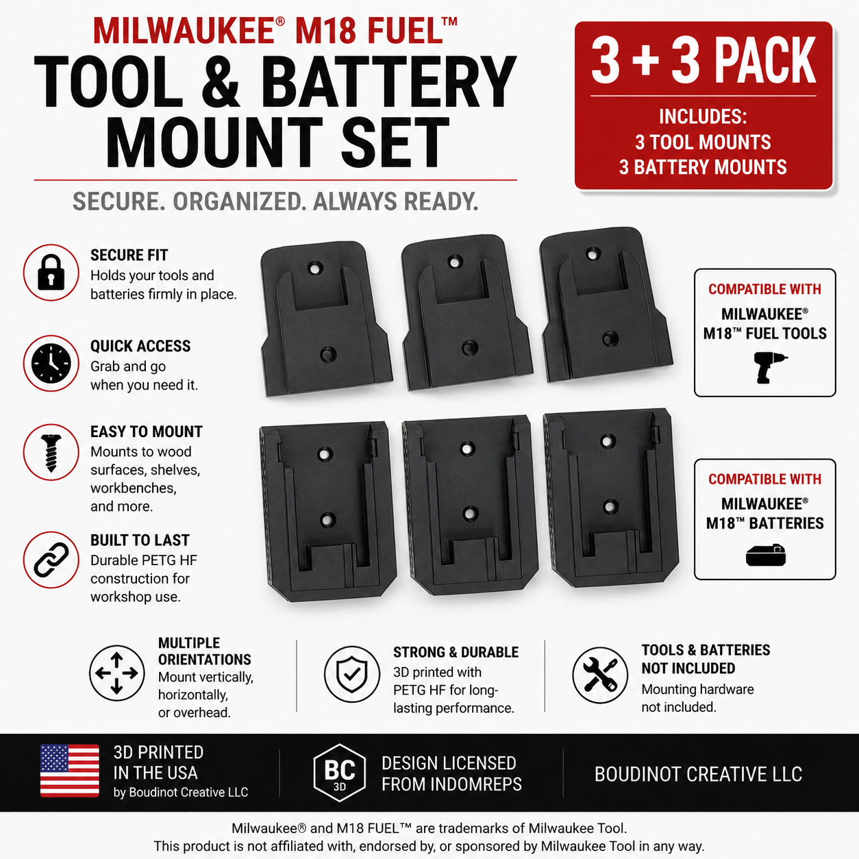 Milwaukee M18 Fuel Tool & Battery Mounts – Wall Under Shelf Storage System