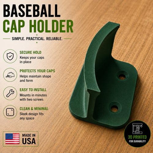 Baseball Cap Wall Mount – Minimalist Hat Organizer | 3D Printed Cap Holder