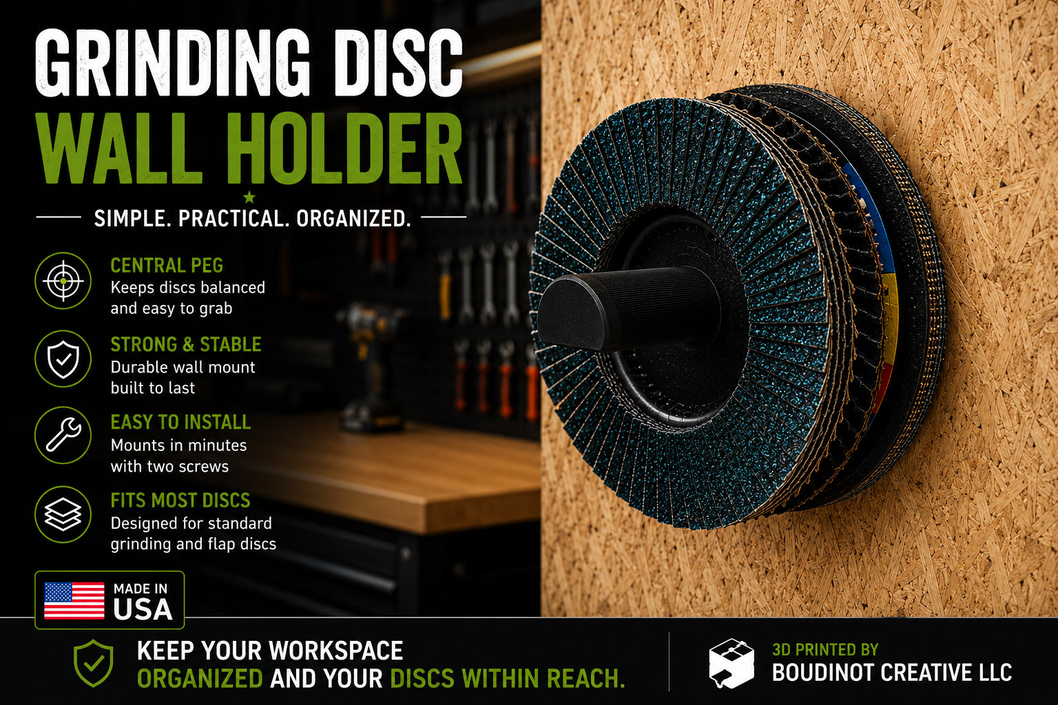 Grinding Disc Wall Mount – Angle Grinder Disc Organizer & Workshop Storage Holder