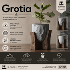Grotia Planter | Stone & Wood Inspired 3D Printed Planter with Wood Grain Stand