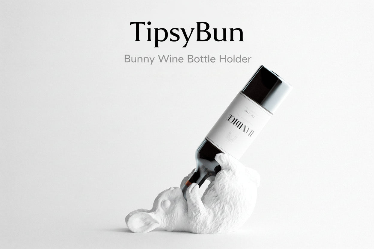 TipsyBun Wine Bottle Holder – Cute & Funny Bunny Wine Stand (2 Sizes)
