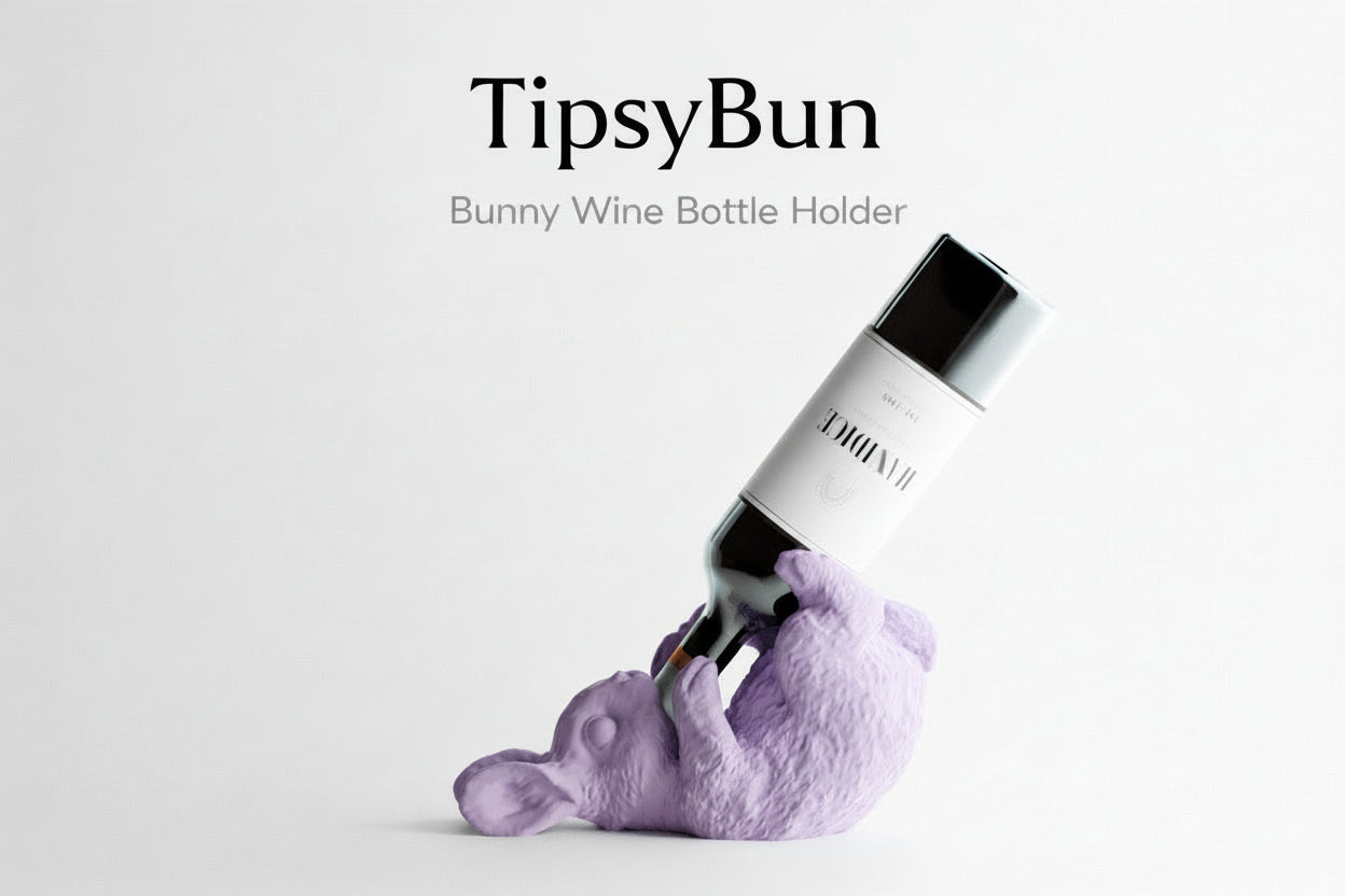 TipsyBun Wine Bottle Holder – Cute & Funny Bunny Wine Stand (2 Sizes)