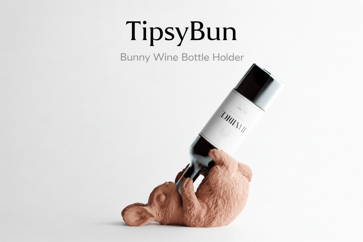 TipsyBun Wine Bottle Holder – Cute & Funny Bunny Wine Stand (2 Sizes)