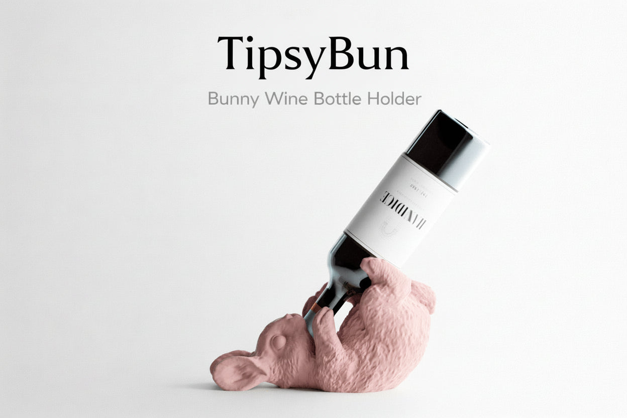 TipsyBun Wine Bottle Holder – Cute & Funny Bunny Wine Stand (2 Sizes)