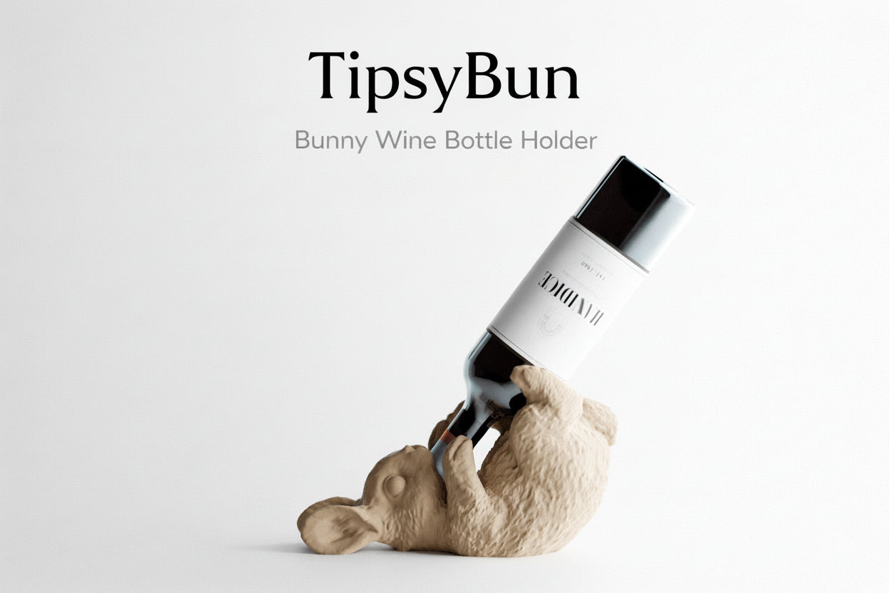 TipsyBun Wine Bottle Holder – Cute & Funny Bunny Wine Stand (2 Sizes)