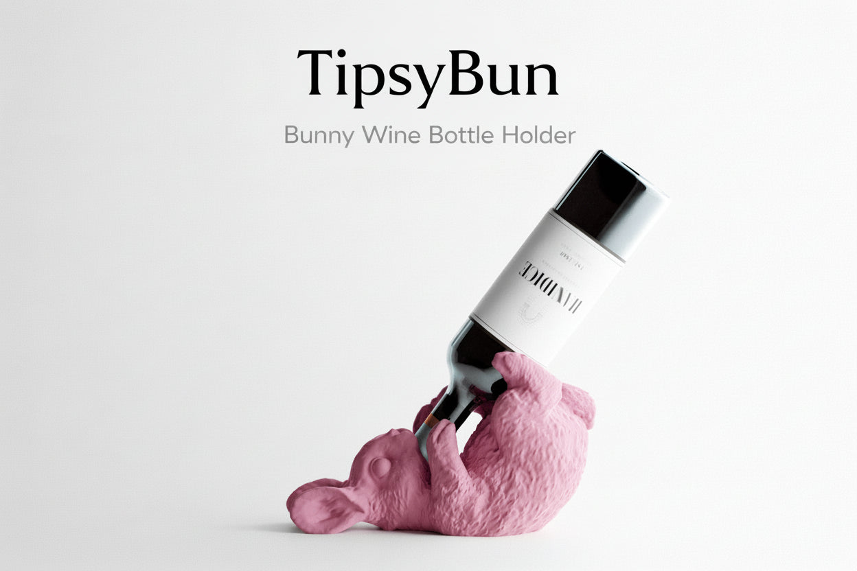 TipsyBun Wine Bottle Holder – Cute & Funny Bunny Wine Stand (2 Sizes)