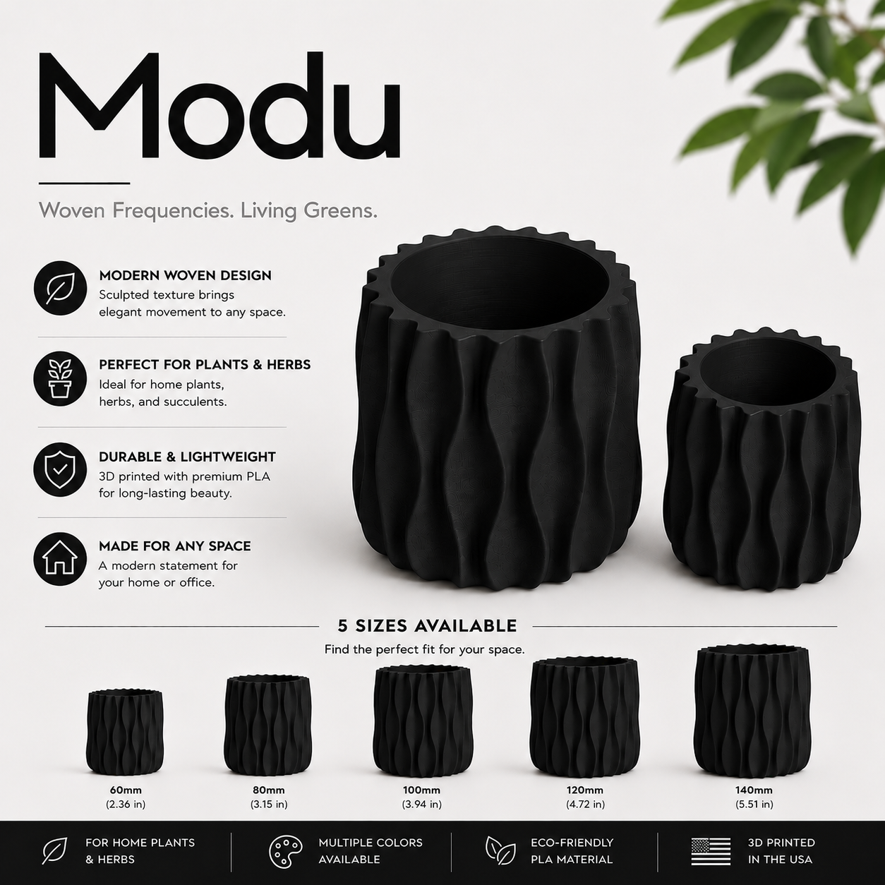 Modu Modern Planter | Elegant 3D Printed Planter for Houseplants & Herbs