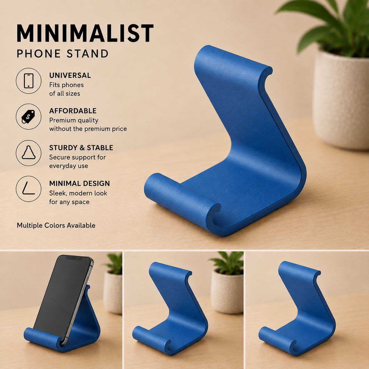 Minimalist Phone Stand – Modern 3D Printed Smartphone Holder