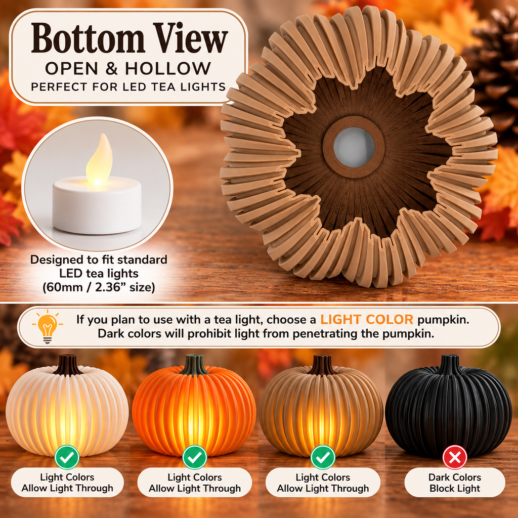 Ribbed Decorative Pumpkin – Modern Fall Decor and LED Tea Light Compatible