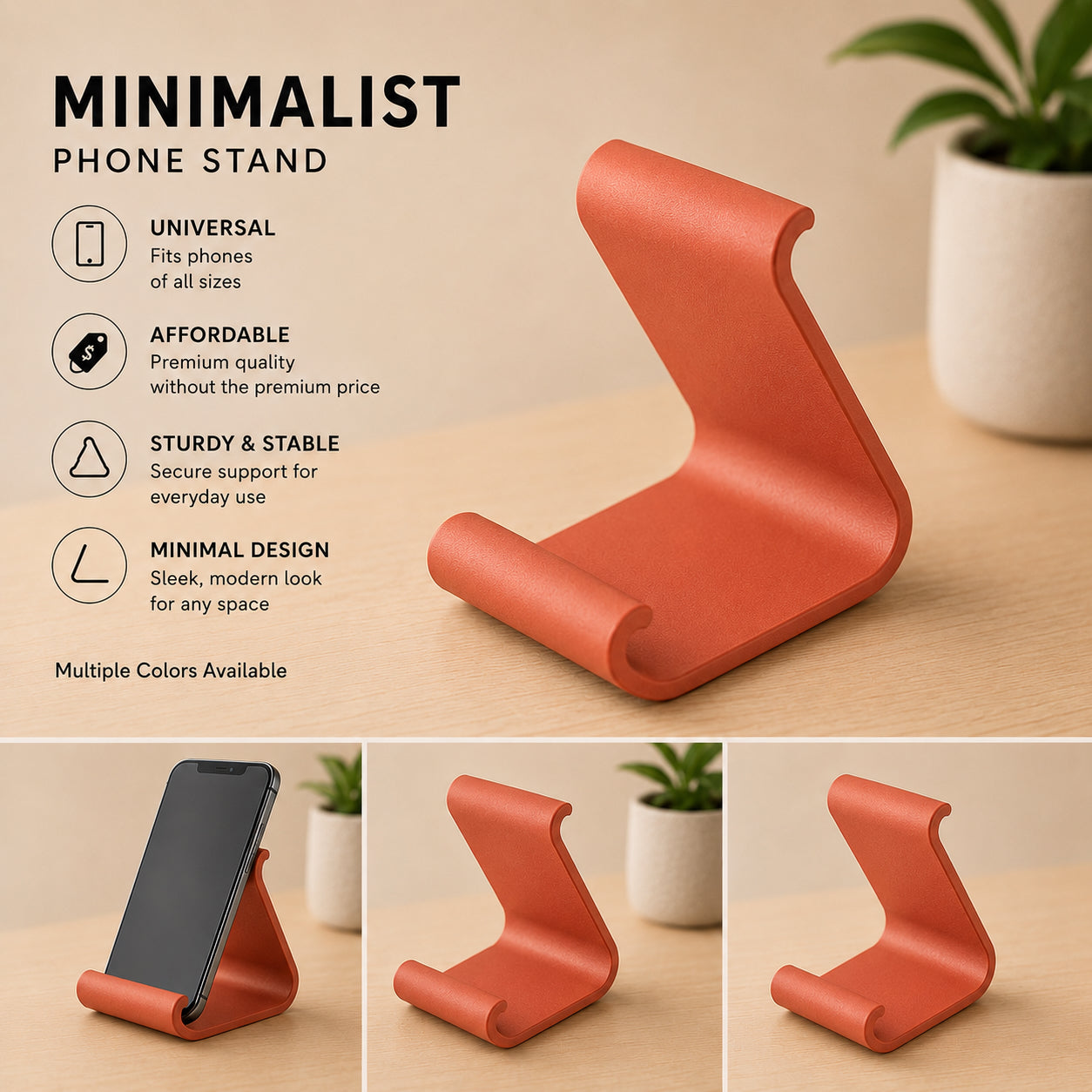 Minimalist Phone Stand – Modern 3D Printed Smartphone Holder