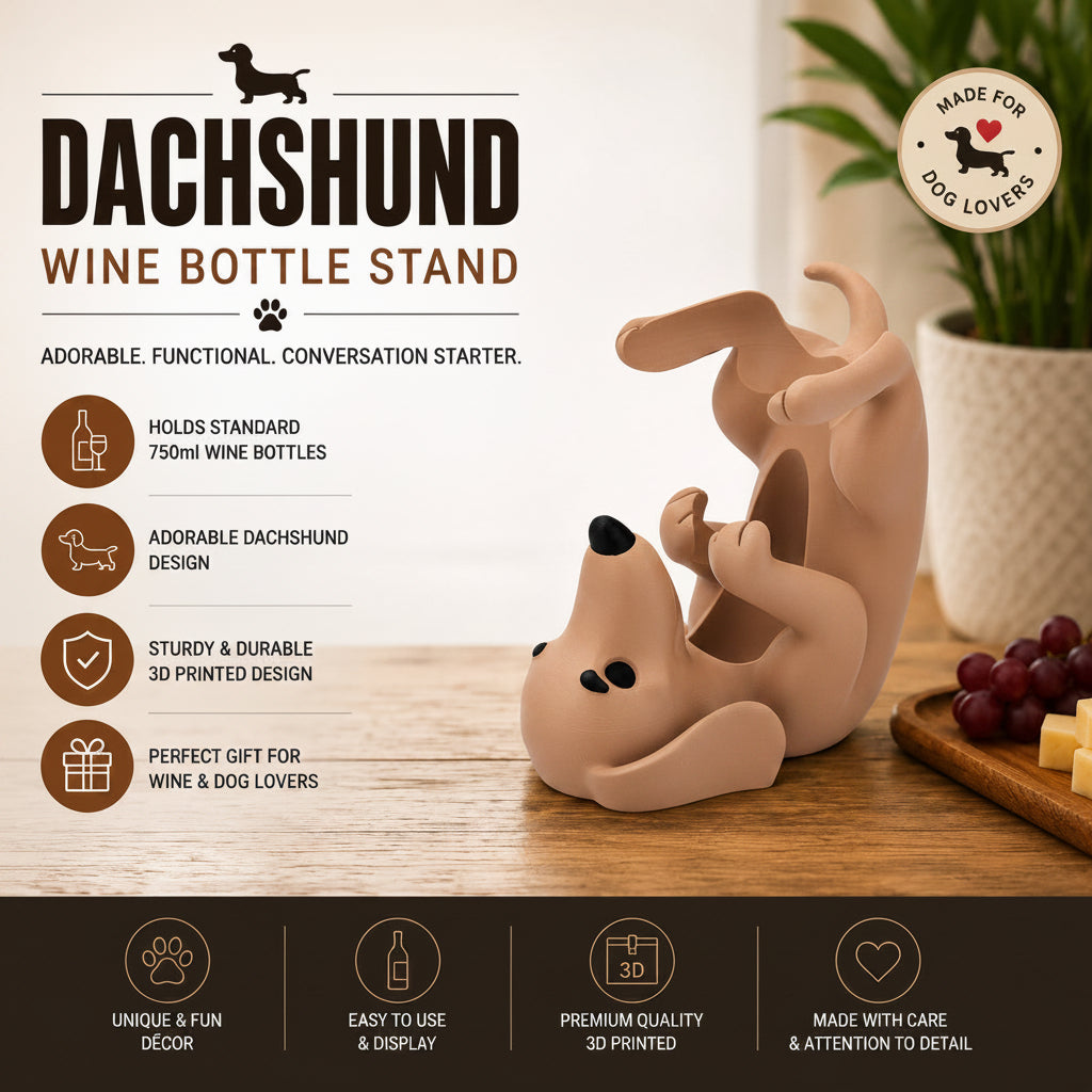 Dachshund Wine Bottle Stand | 3D Printed Dog Wine Holder