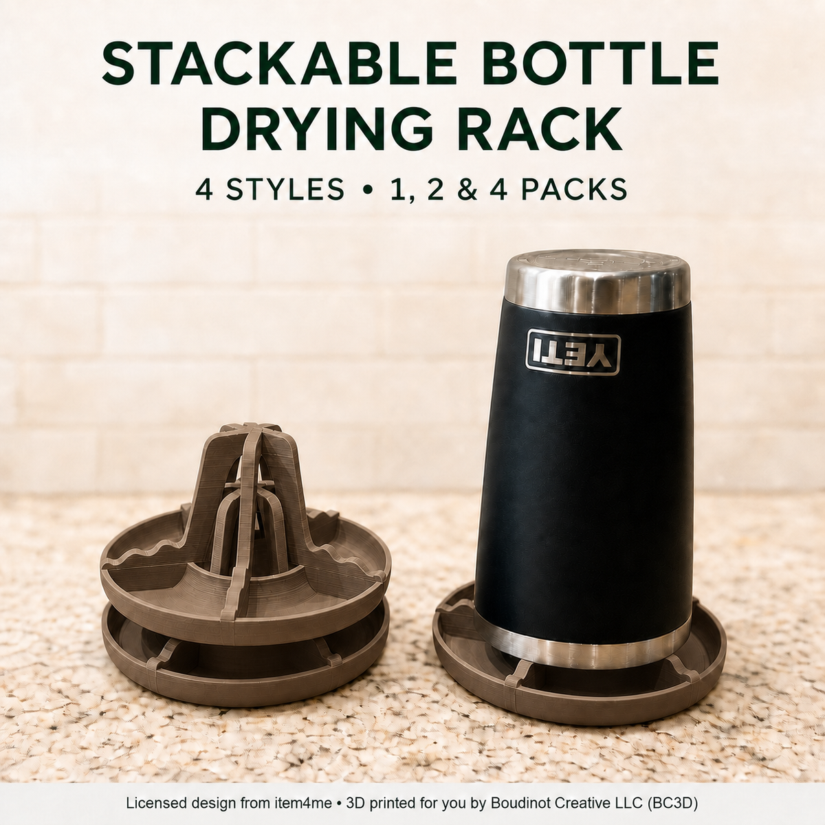 Stackable Bottle Drying Rack - Cup and Mason Jar Dryer, 3D Printed Countertop Organizer