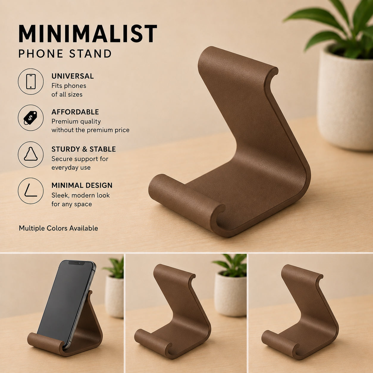 Minimalist Phone Stand – Modern 3D Printed Smartphone Holder