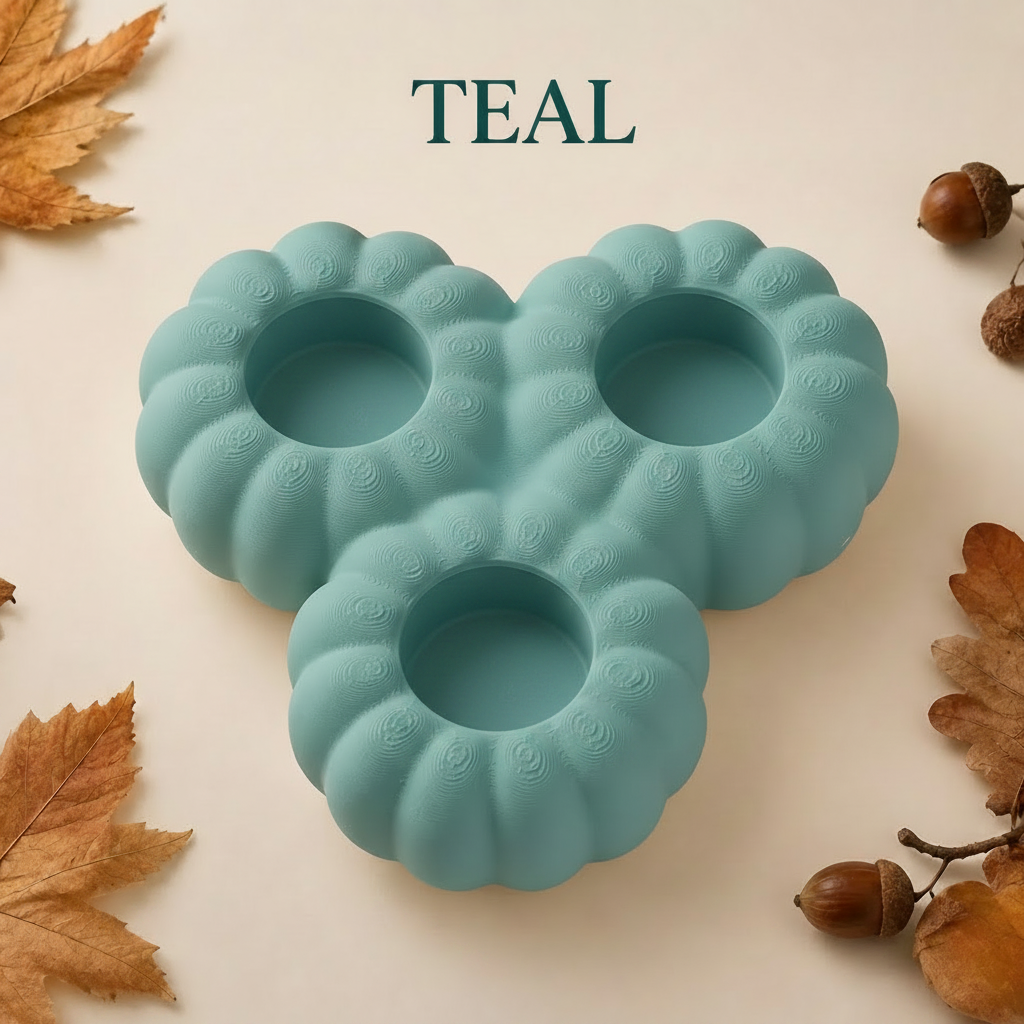 Pumpkin Tealight Holder for 3 Candles, One-Piece Autumn Table and Mantel Decor