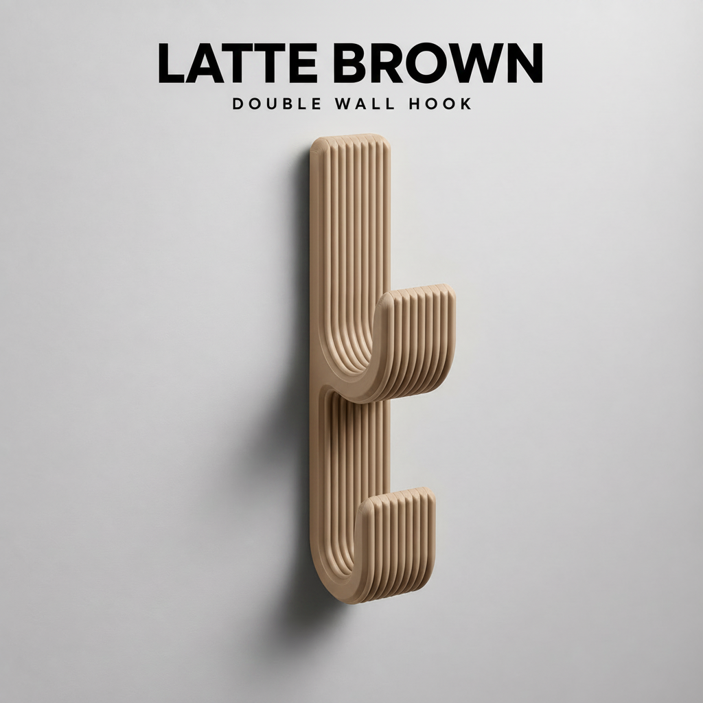 Double Wall Hook, Coat Hanger, Towel Rack - Modern Ribbed 3D Printed Hook | Adhesive or Screw Mount