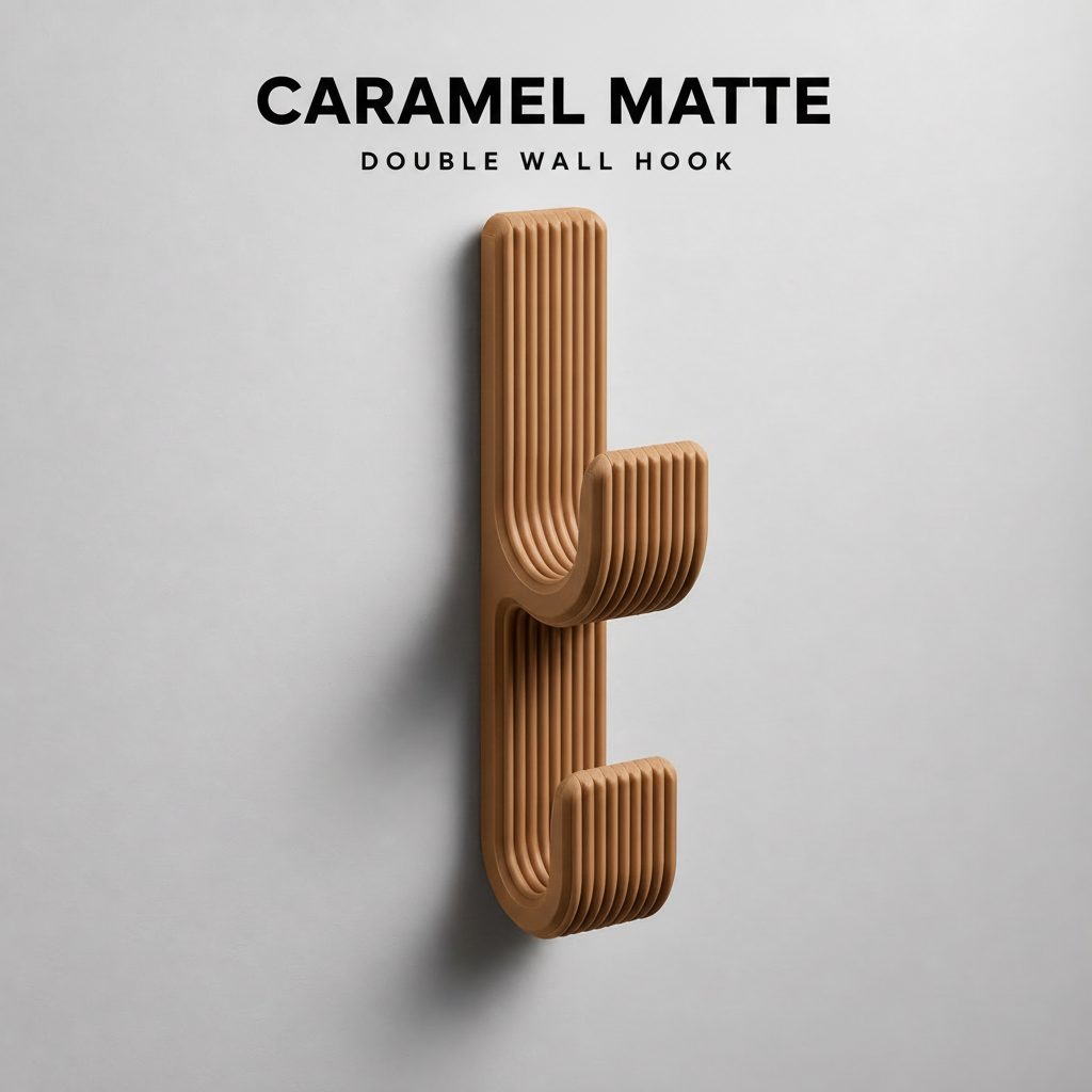 Double Wall Hook, Coat Hanger, Towel Rack - Modern Ribbed 3D Printed Hook | Adhesive or Screw Mount