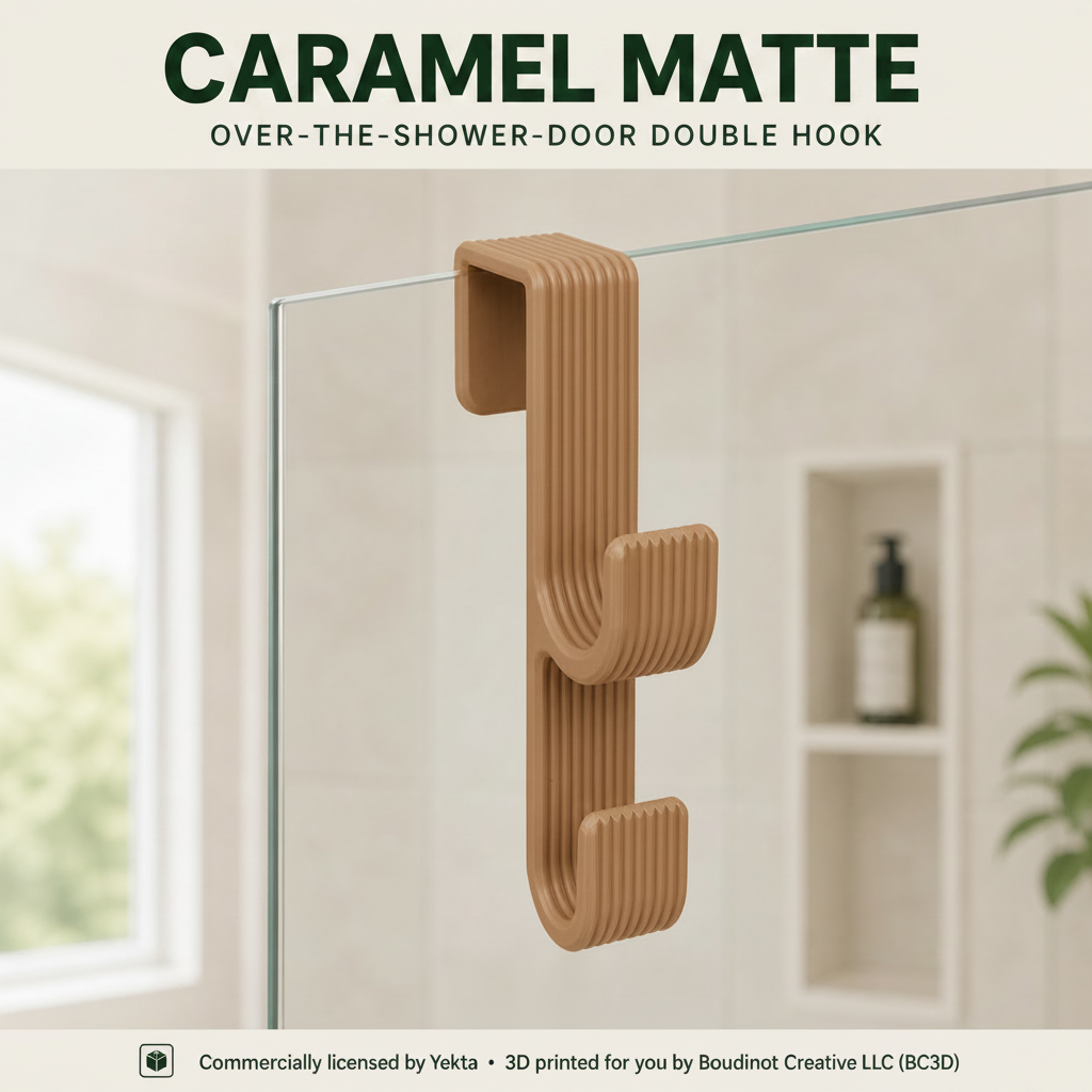 Over the Shower Door Double Hook ~ No-Drill Towel and Robe Hanger, 5–12 mm Fit