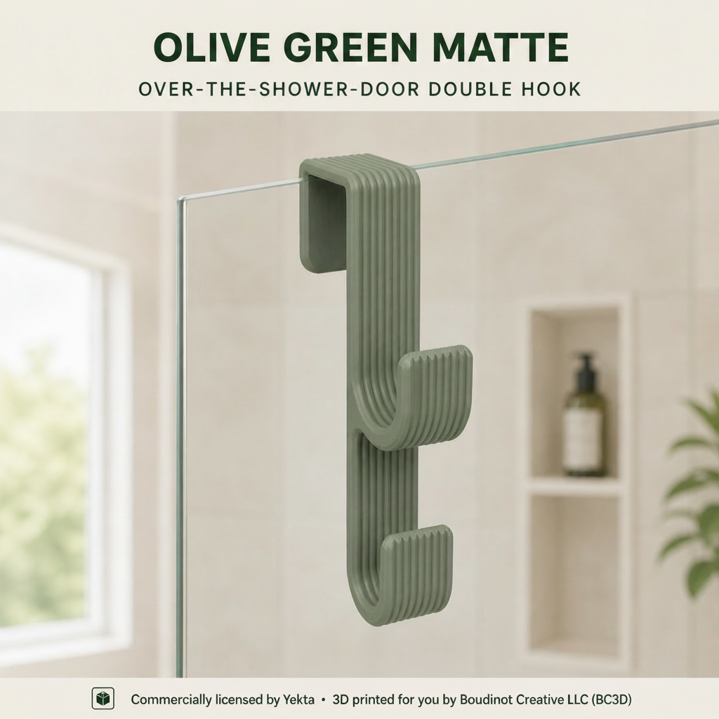 Over the Shower Door Double Hook ~ No-Drill Towel and Robe Hanger, 5–12 mm Fit