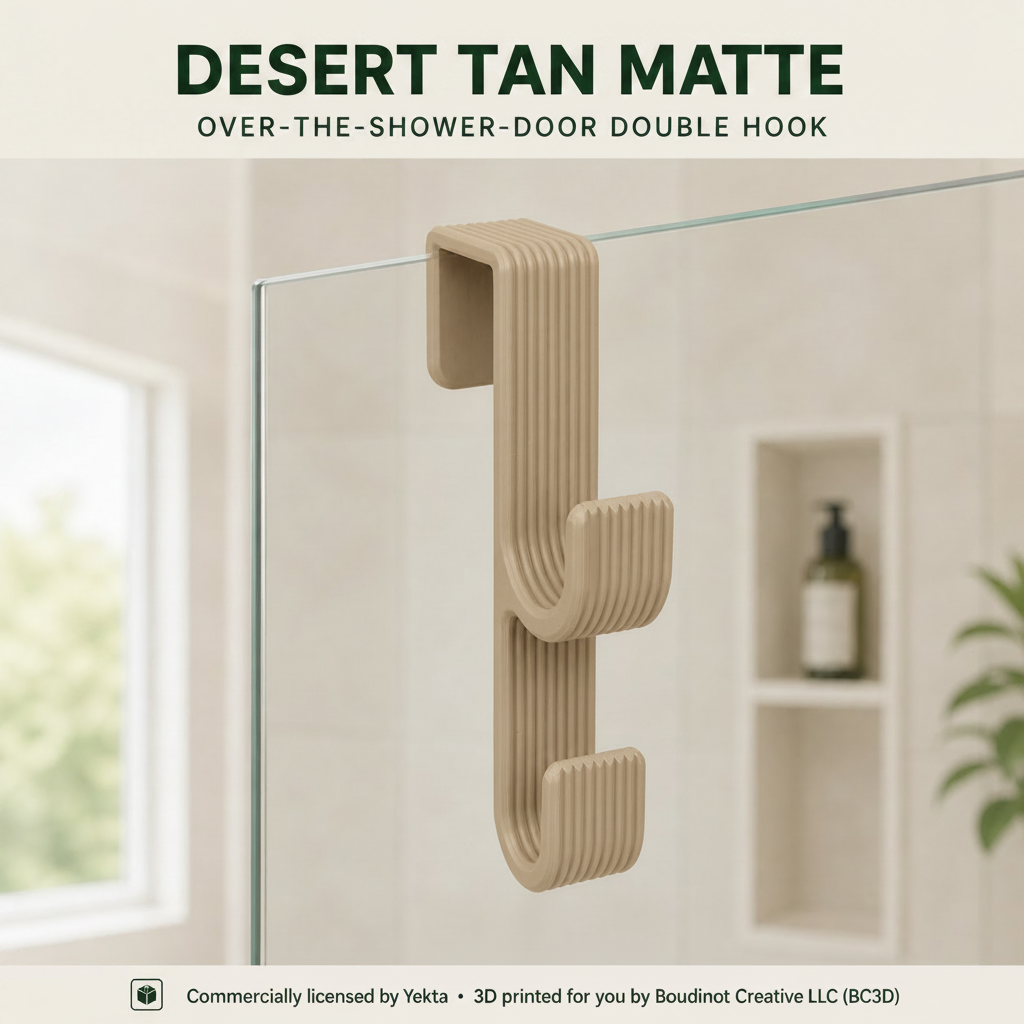 Over the Shower Door Double Hook ~ No-Drill Towel and Robe Hanger, 5–12 mm Fit