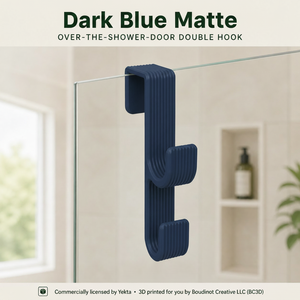 Over the Shower Door Double Hook ~ No-Drill Towel and Robe Hanger, 5–12 mm Fit