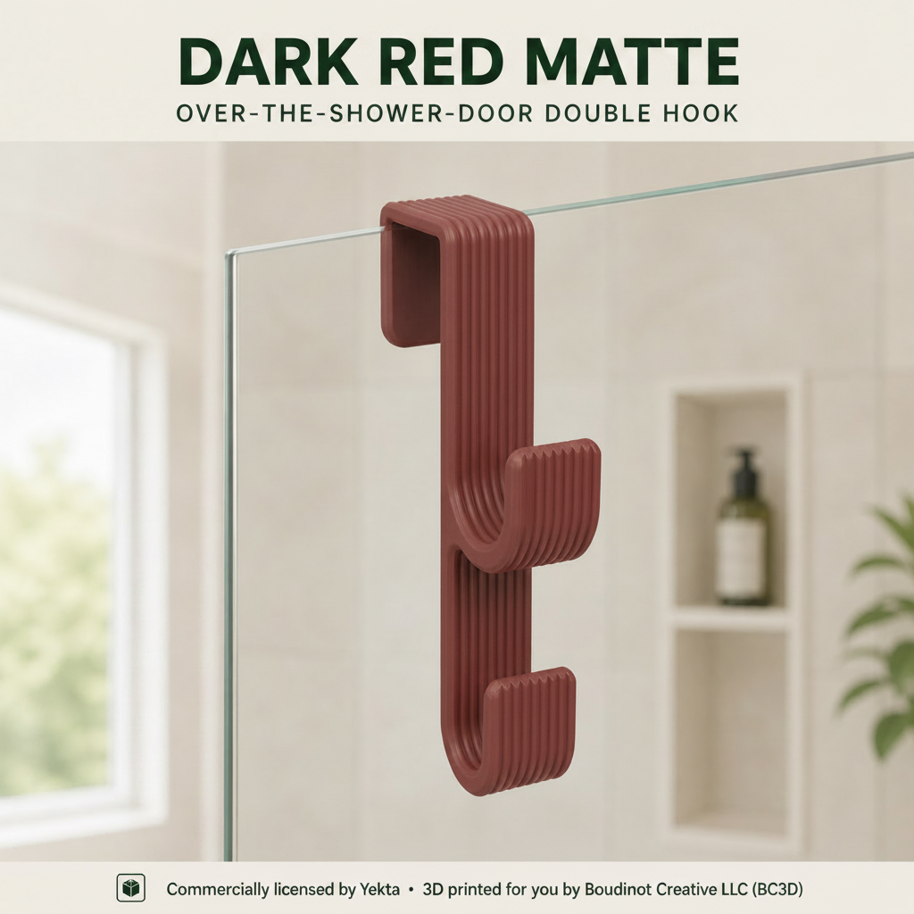 Over the Shower Door Double Hook ~ No-Drill Towel and Robe Hanger, 5–12 mm Fit