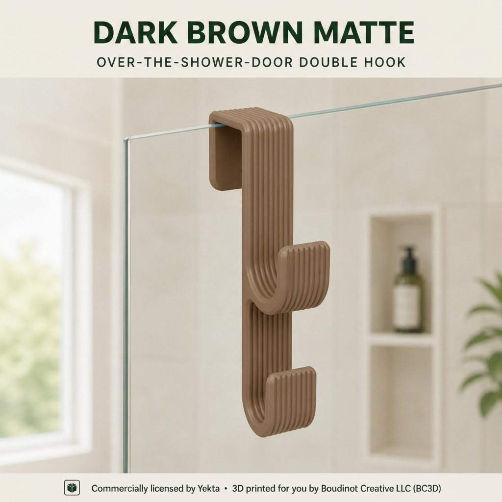 Over the Shower Door Double Hook ~ No-Drill Towel and Robe Hanger, 5–12 mm Fit