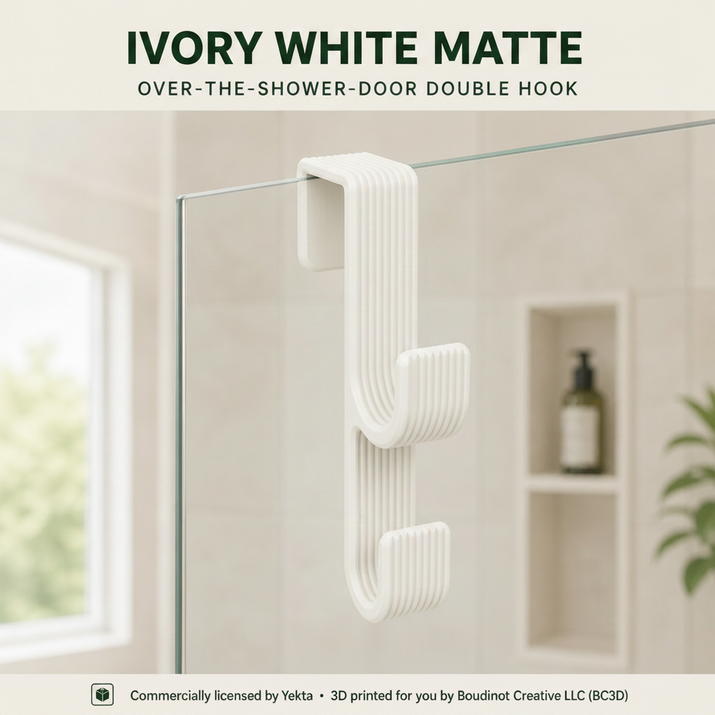 Over the Shower Door Double Hook ~ No-Drill Towel and Robe Hanger, 5–12 mm Fit