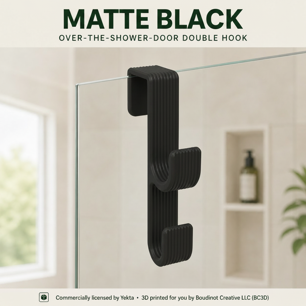Over the Shower Door Double Hook ~ No-Drill Towel and Robe Hanger, 5–12 mm Fit