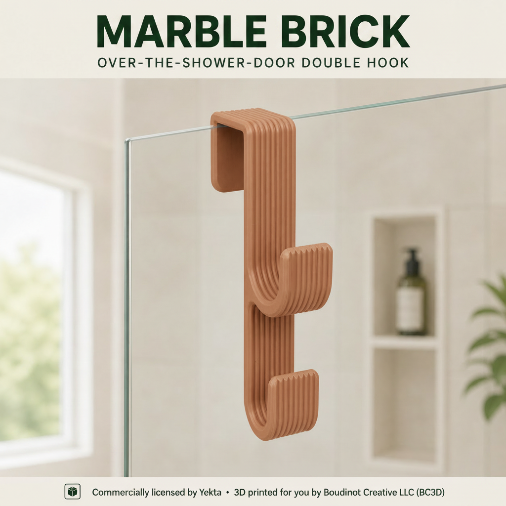 Over the Shower Door Double Hook ~ No-Drill Towel and Robe Hanger, 5–12 mm Fit