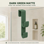 Over the Shower Door Double Hook ~ No-Drill Towel and Robe Hanger, 5–12 mm Fit