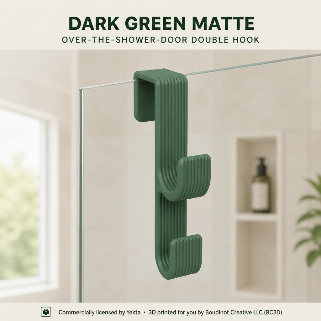 Over the Shower Door Double Hook ~ No-Drill Towel and Robe Hanger, 5–12 mm Fit