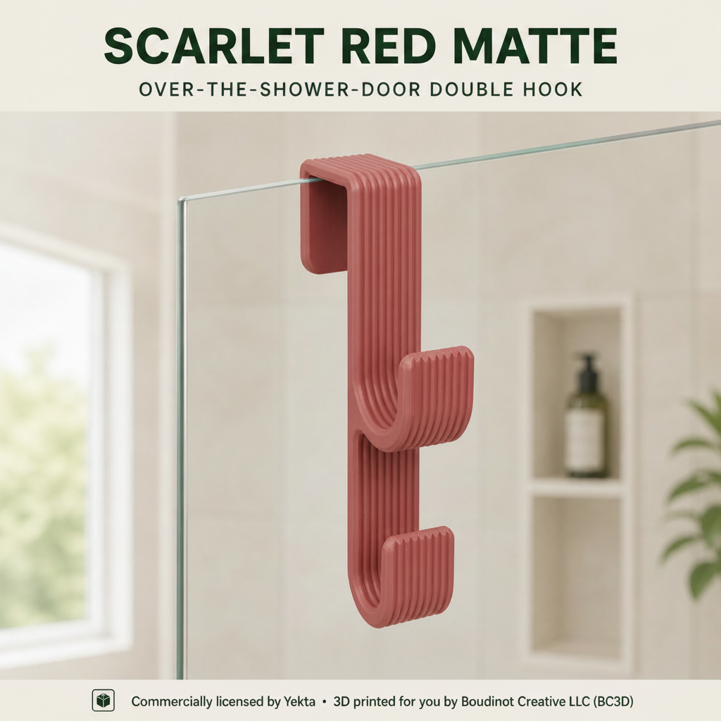 Over the Shower Door Double Hook ~ No-Drill Towel and Robe Hanger, 5–12 mm Fit