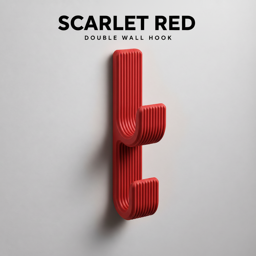 Double Wall Hook, Coat Hanger, Towel Rack - Modern Ribbed 3D Printed Hook | Adhesive or Screw Mount