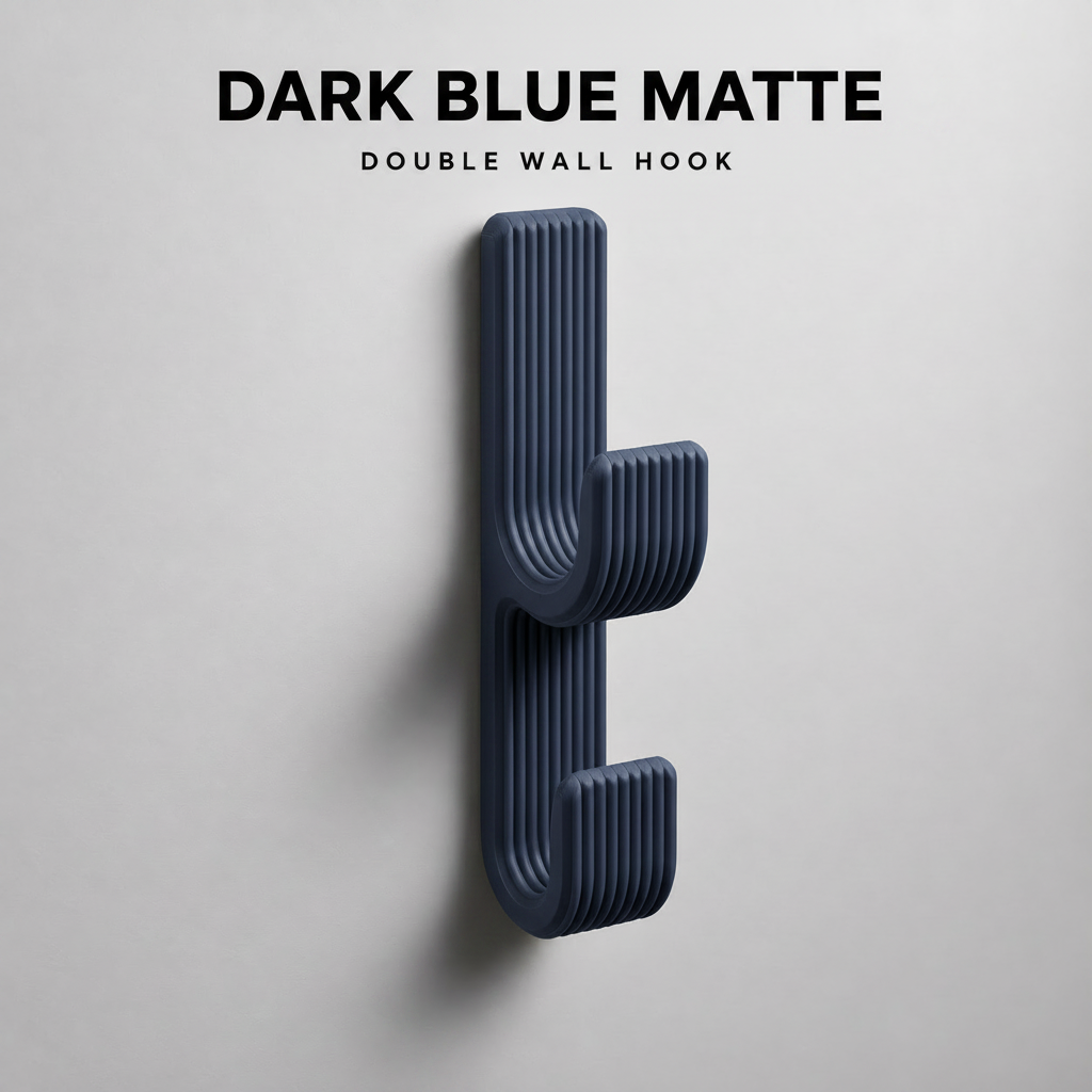 Double Wall Hook, Coat Hanger, Towel Rack - Modern Ribbed 3D Printed Hook | Adhesive or Screw Mount