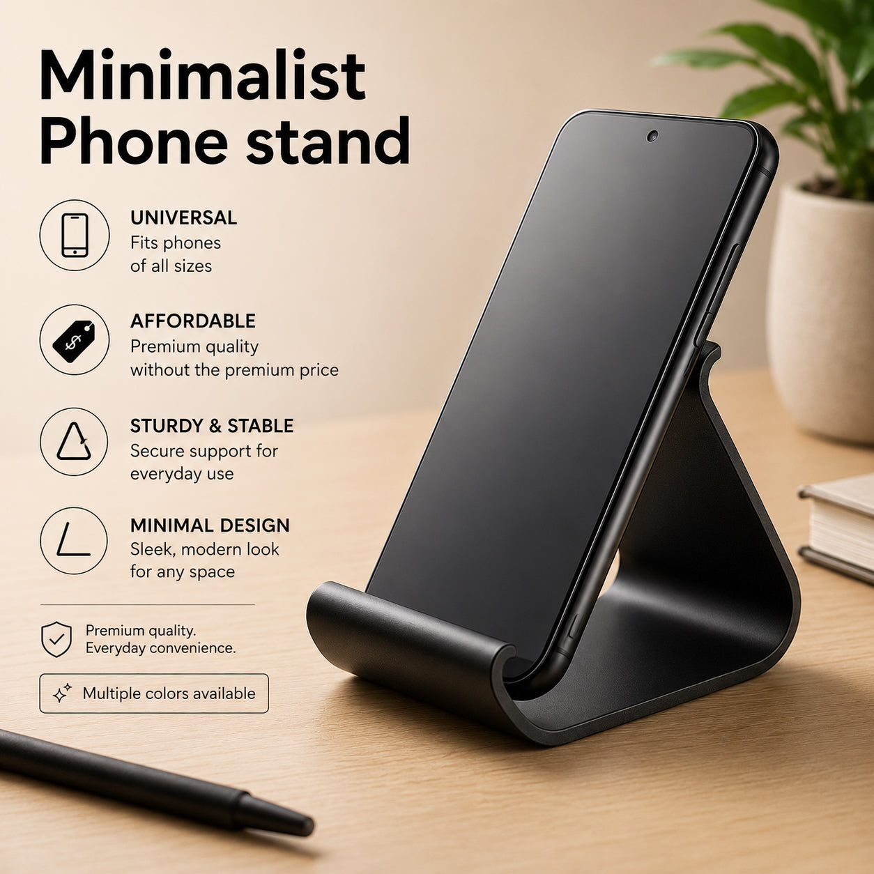 Minimalist Phone Stand – Modern 3D Printed Smartphone Holder