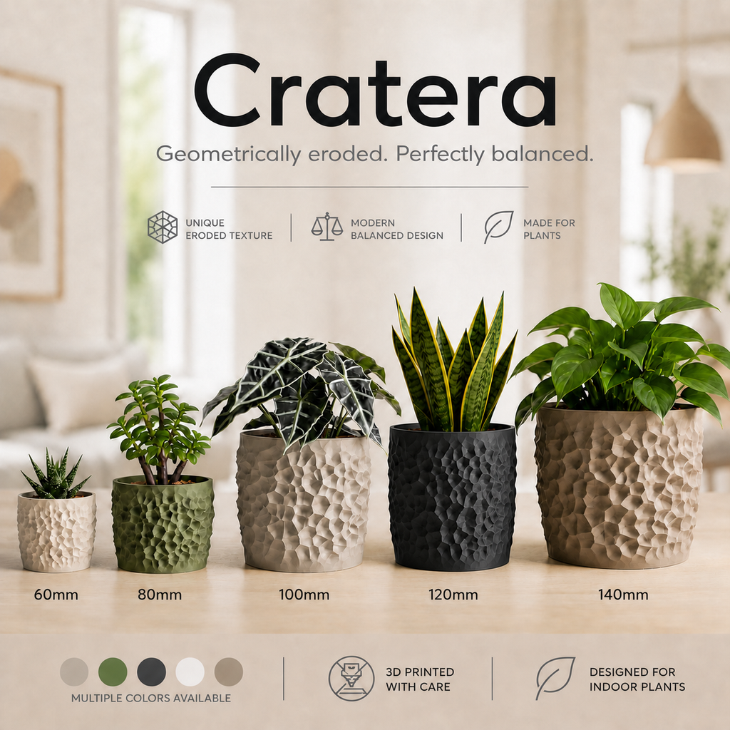 Cratera Geometric Planter – Modern 3D Printed Indoor Plant Pot