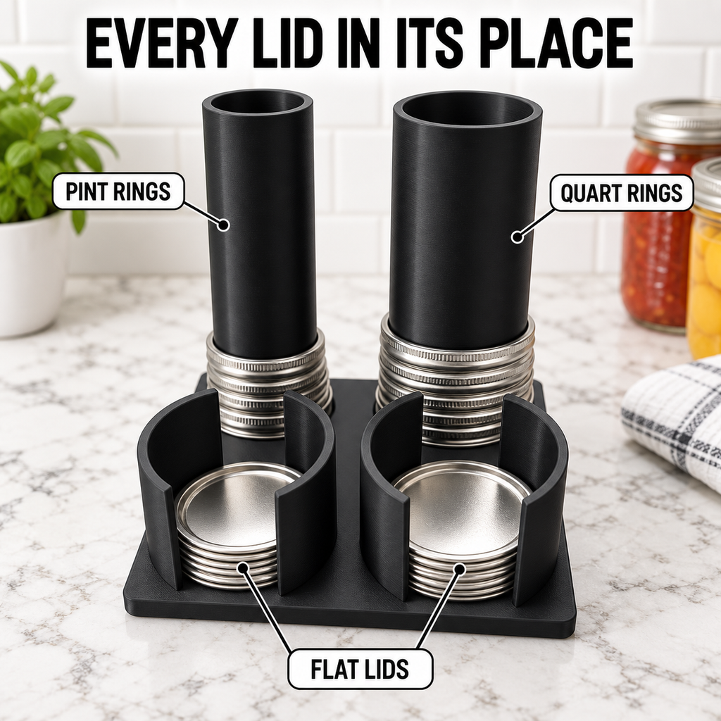 Mason Jar Lid Organizer, Pint & Quart Canning Ring Storage with Optional 150mm Extensions