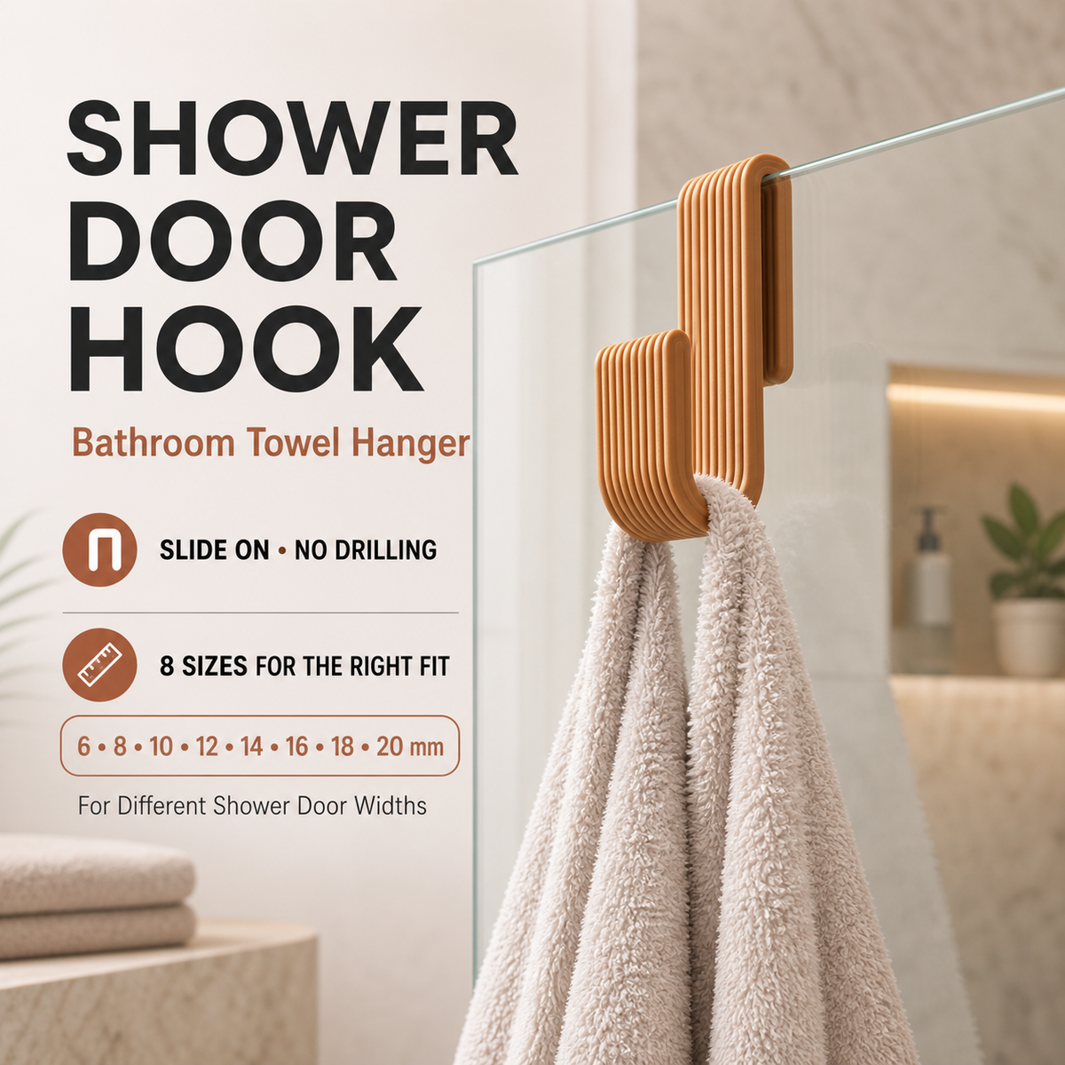Shower Door Hook | Bathroom Towel Hanger - 8 SIZES