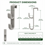 Over the Shower Door Double Hook ~ No-Drill Towel and Robe Hanger, 5–12 mm Fit