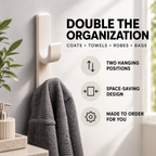 Double Wall Hook, Coat Hanger, Towel Rack - Modern Ribbed 3D Printed Hook | Adhesive or Screw Mount