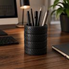 Black Tire Stack Pen Holder, 3D Printed Automotive Desk Organizer