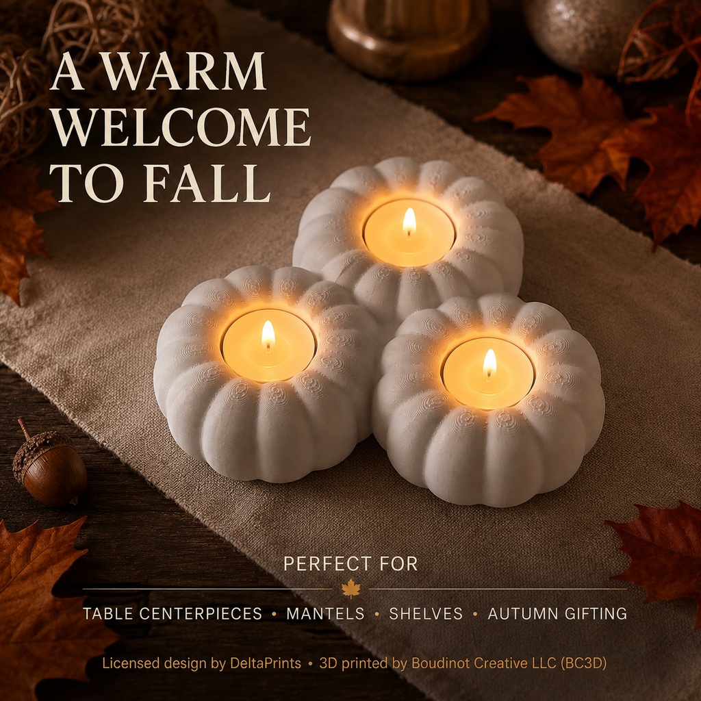 Pumpkin Tealight Holder for 3 Candles, One-Piece Autumn Table and Mantel Decor