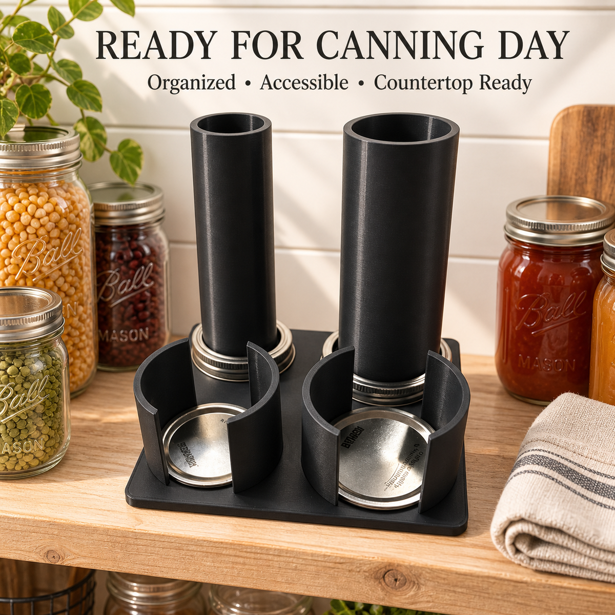 Mason Jar Lid Organizer, Pint & Quart Canning Ring Storage with Optional 150mm Extensions