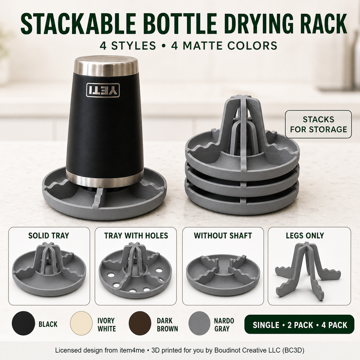 Stackable Bottle Drying Rack - Cup and Mason Jar Dryer, 3D Printed Countertop Organizer