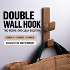 Double Wall Hook, Coat Hanger, Towel Rack - Modern Ribbed 3D Printed Hook | Adhesive or Screw Mount