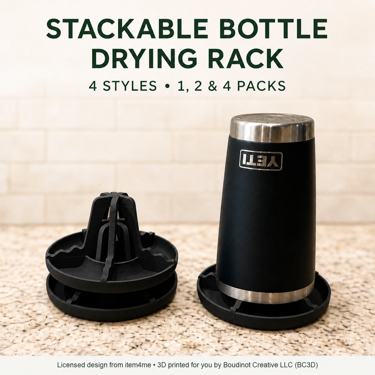 Stackable Bottle Drying Rack - Cup and Mason Jar Dryer, 3D Printed Countertop Organizer