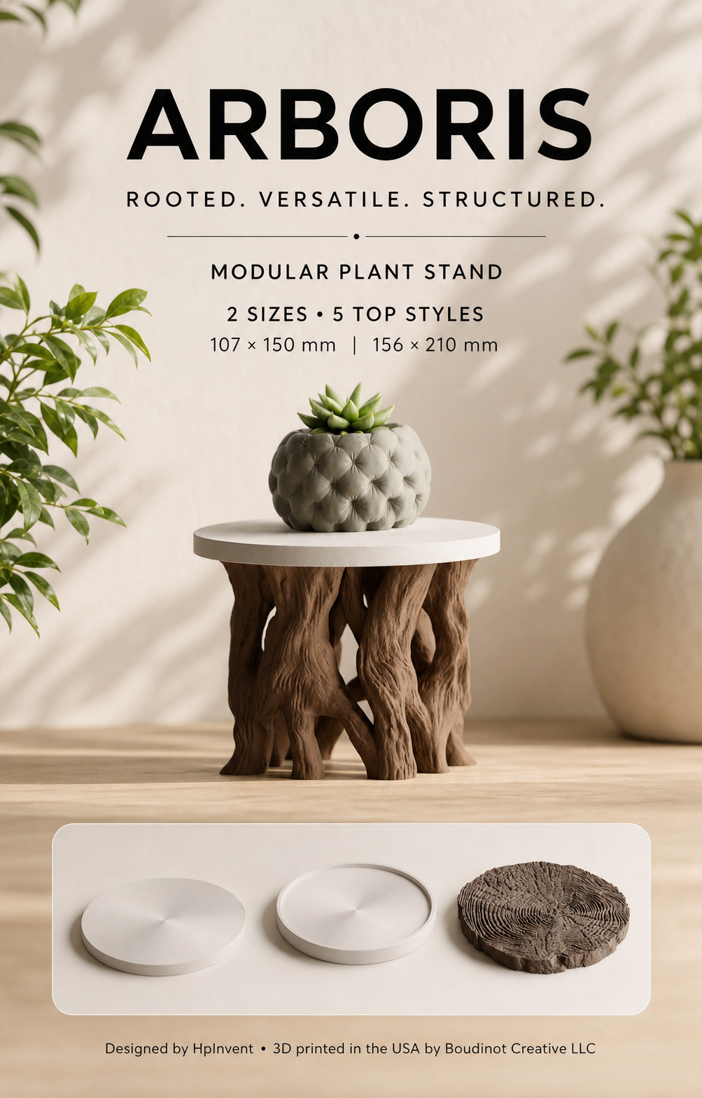 Arboris 3D Printed Plant Stand, Modular Planter Pedestal