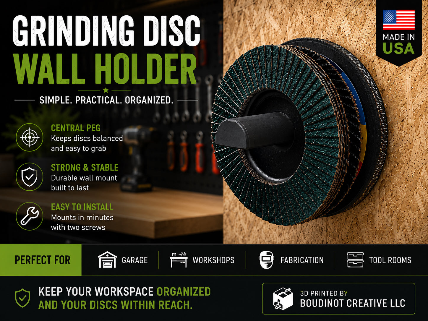 Grinding Disc Wall Mount – Angle Grinder Disc Organizer & Workshop Storage Holder