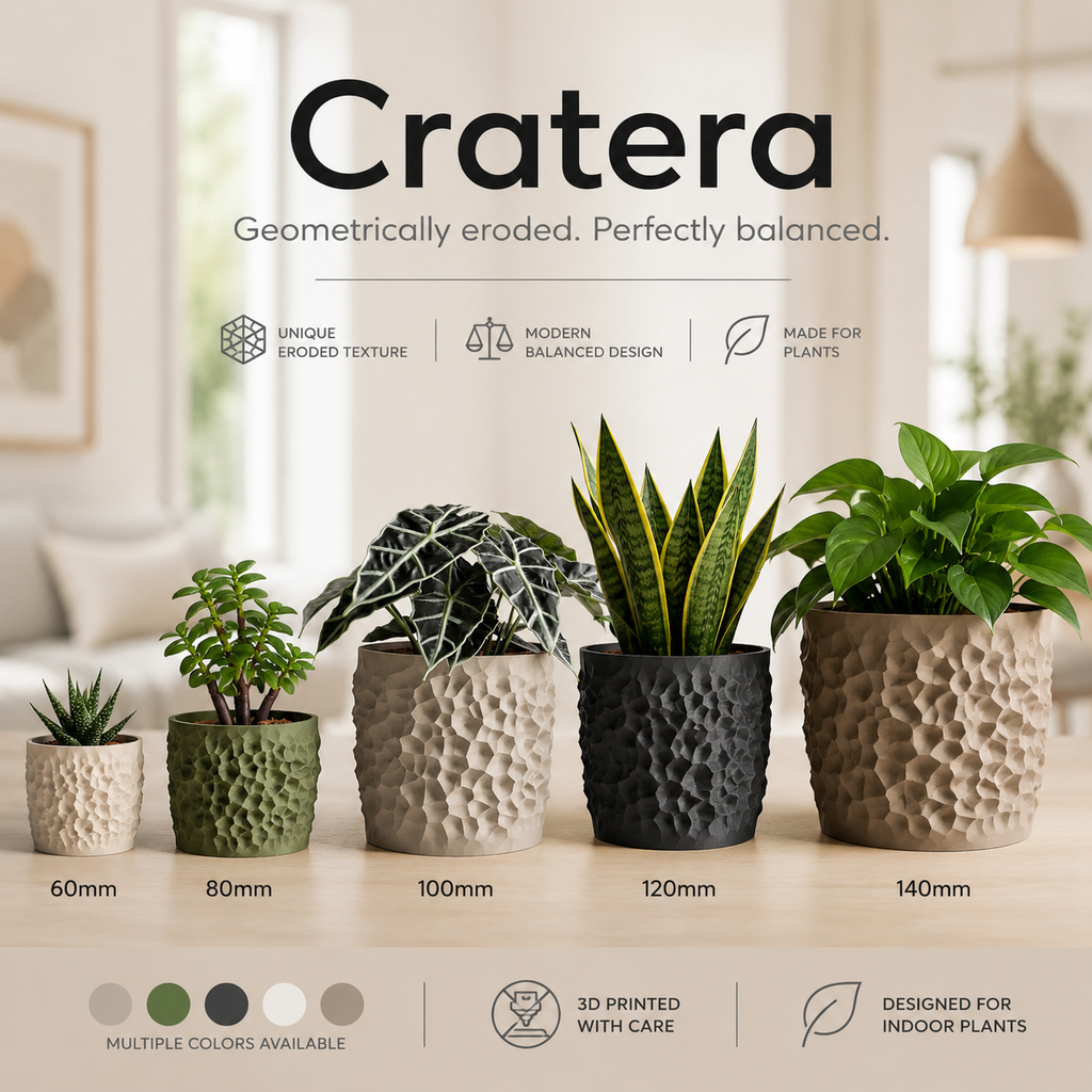Cratera Geometric Planter – Modern 3D Printed Indoor Plant Pot
