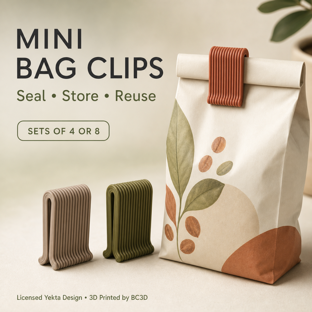 Mini Bag Clips – Reusable Snack & Food Bag Sealing Clips – 4 or 8 Piece Set